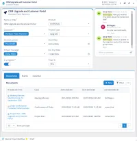 A project's portal in M-Files, built with CtrlPortals: its fields, the comment thread and the tabs for its documents, events and calendar
