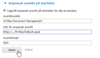 Adding M-Files as a custom section on the TIBCO Nimbus home page, in the Swedish interface