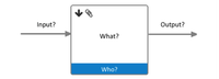 An activity box in UPN with its input and output, what is done and who does it