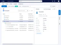 The M-Files web client with one employee opened to her HR documents beside her metadata card with department, job title and manager